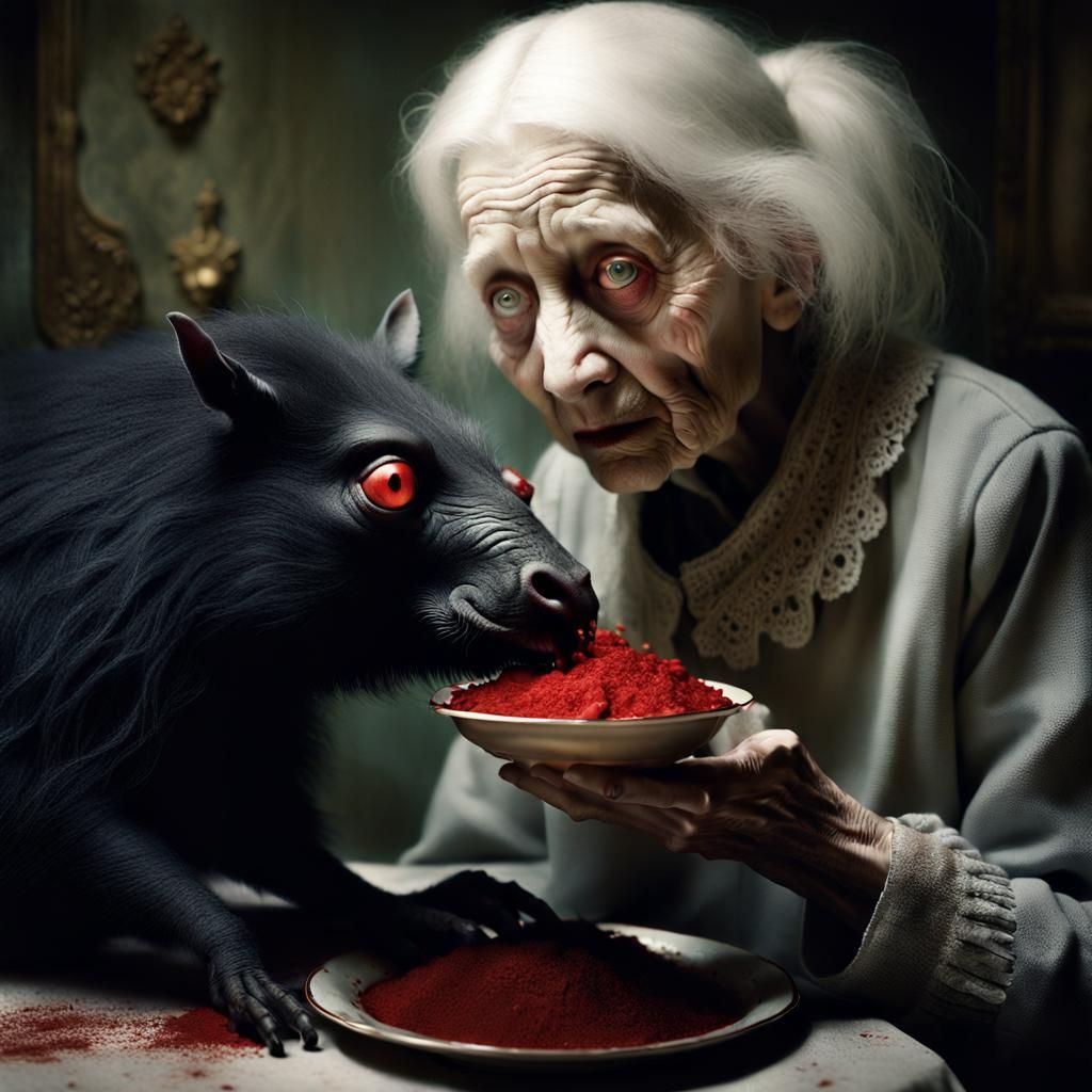 Eerie Close-Up: Woman Feeds Distorted Animals
