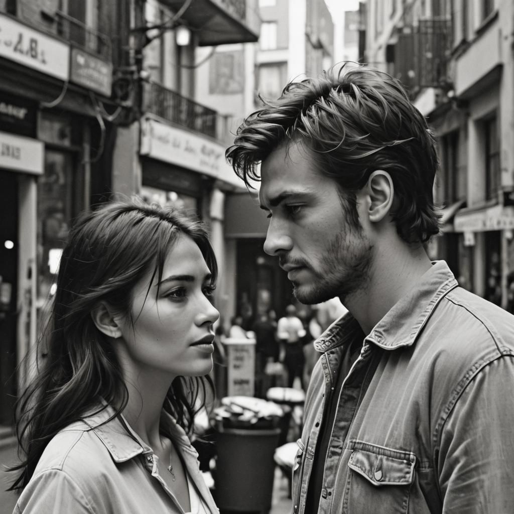 Detailed Matte Painting of a Woman Following a Man