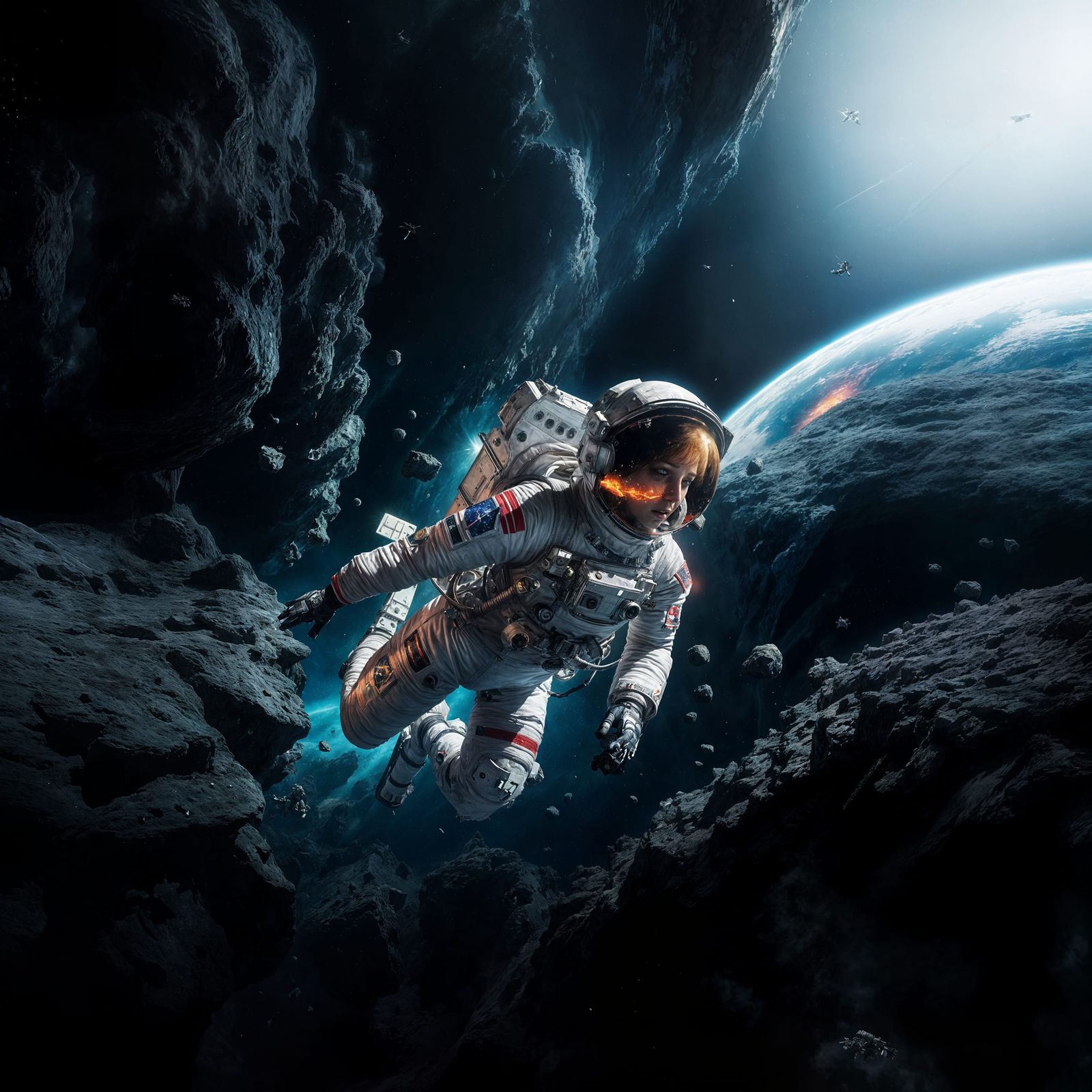 Damaged Starship Crash in Asteroid Field