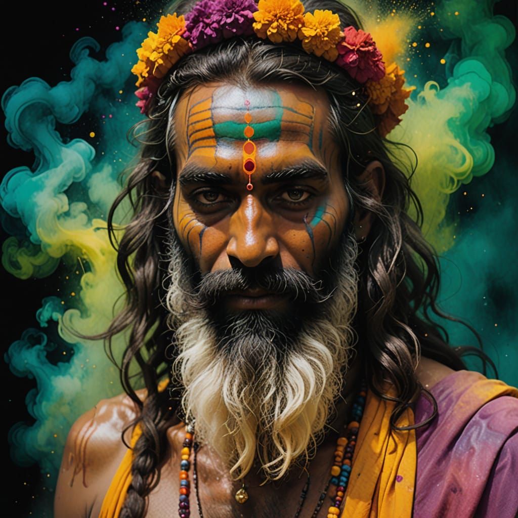 Indian Mystic Celebrates Vibrant Holi Festival
