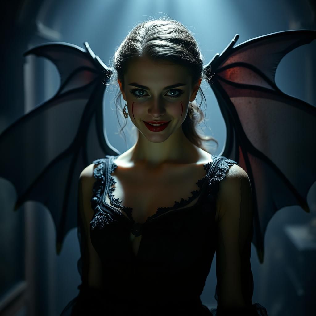 Gothic Vampire Woman Portrait in Film Noir Style