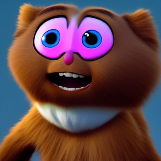Cute Fluffy Creature with Big Eyes in 3D