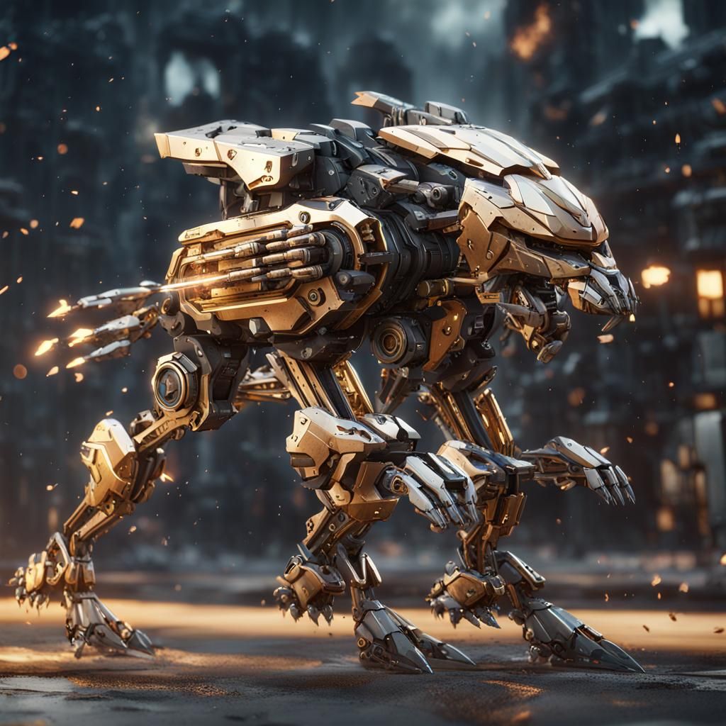 Griffin Mech Firing Bullets in Sci-Fi Scene