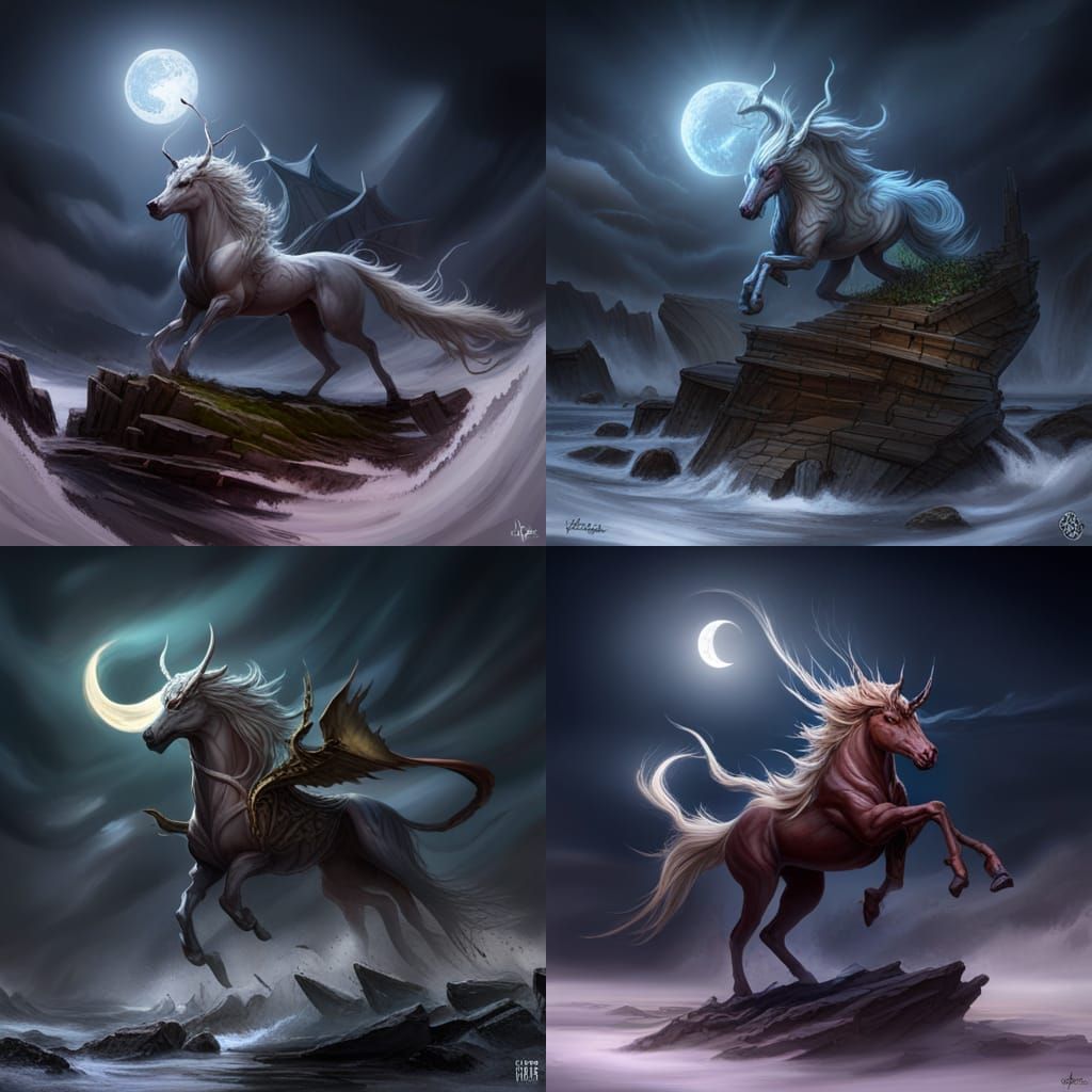 Dark Fantasy Demon Unicorn in Flight