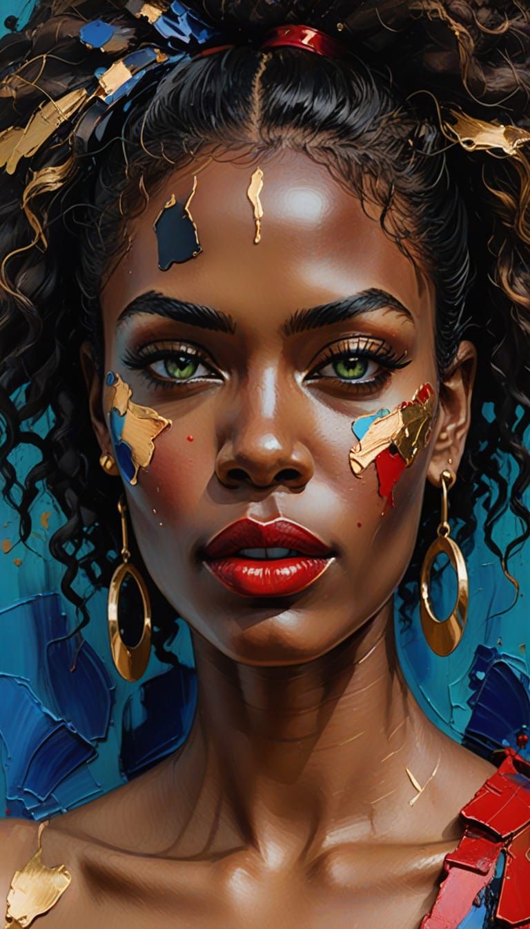 Impasto Oil Painting of Elegant Black Woman