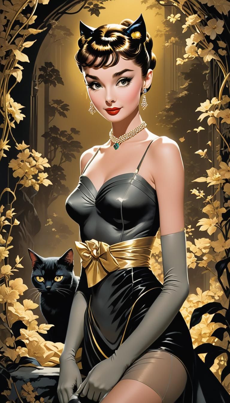 Audrey Hepburn as Catwoman in Dreamlike Manga Style