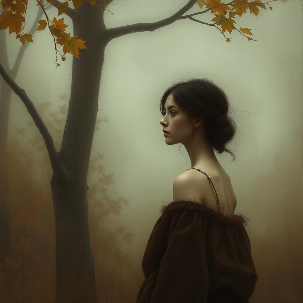 Melancholic Poetess in Autumn Haze