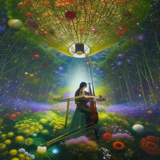 Cellist on Stargazing Platform with Rotating Sphere