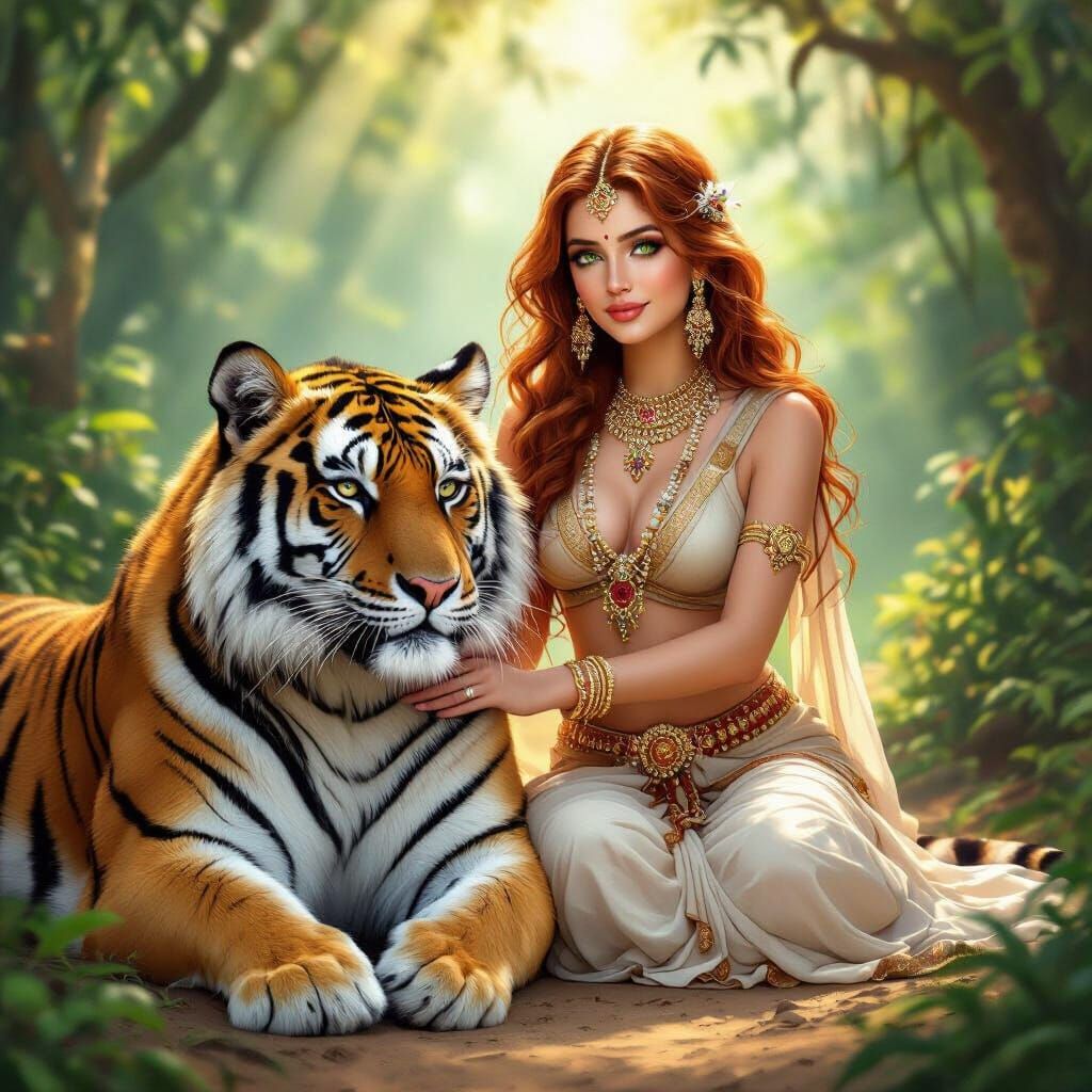 Rati: Hindu Goddess of Love with Bengal Tiger