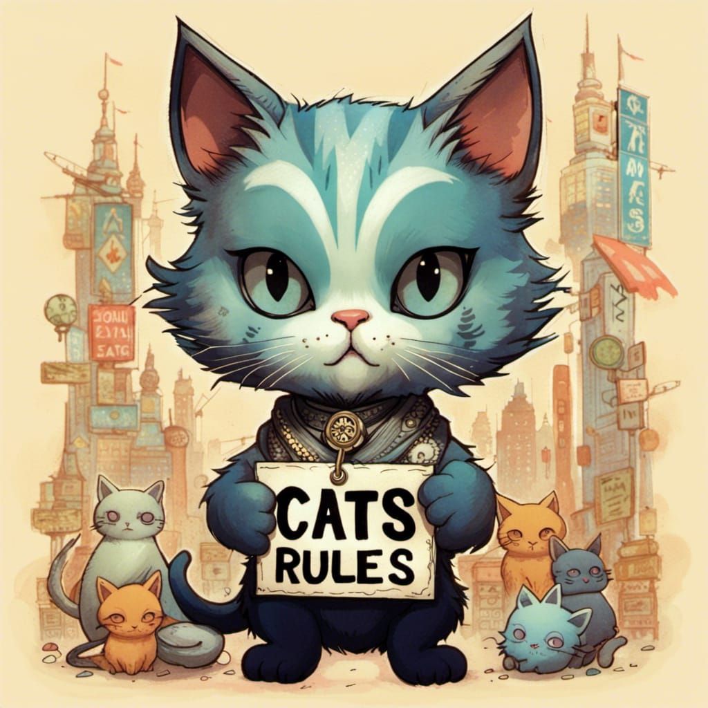Chibi Furry Cat Declares 'Cats Rule'