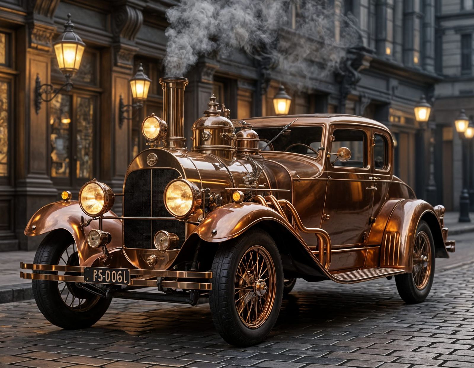 Steampunk Car on Victorian City Street