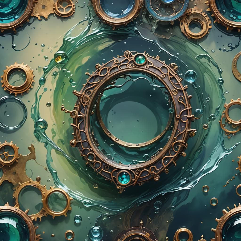 Elvish Ring in Steampunk Watercolor Abstract