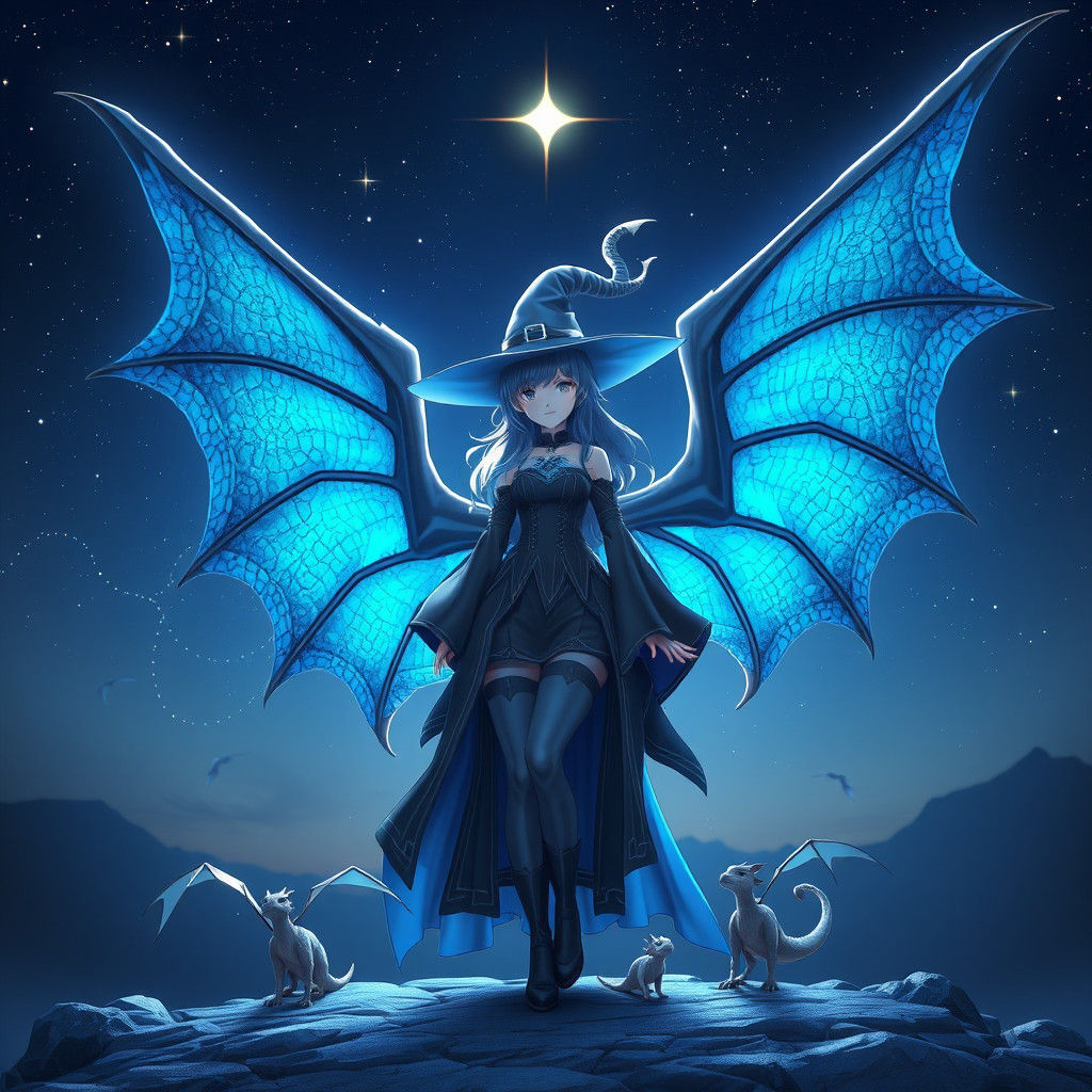 Dragon Winged Witch in Starry Anime Art