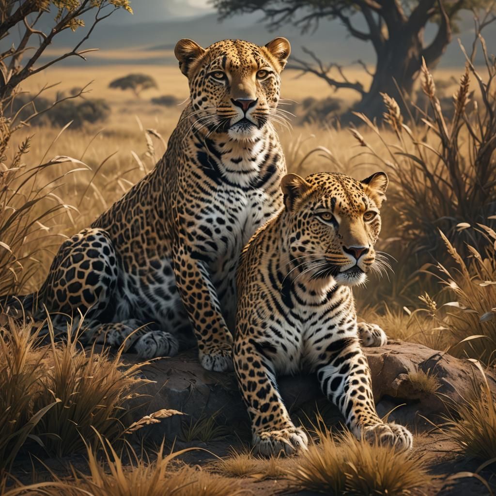 Leopard Resting on Prairie: Detailed Matte Painting