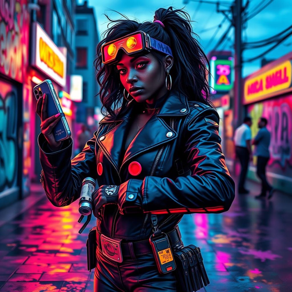 Ebony Vampire in High-Tech Stealth Gear at Sunset