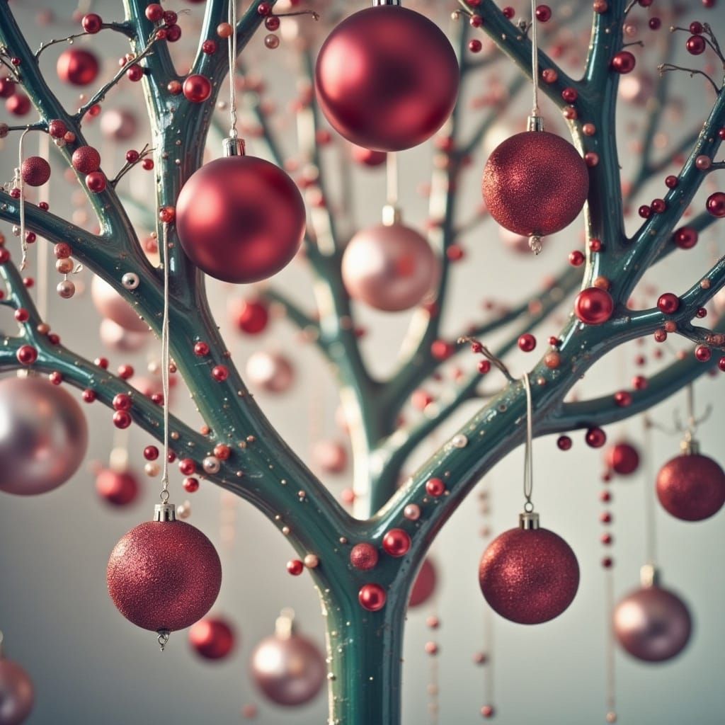 Vibrant Christmas Tree with Red Baubles and Warm Afternoon G...