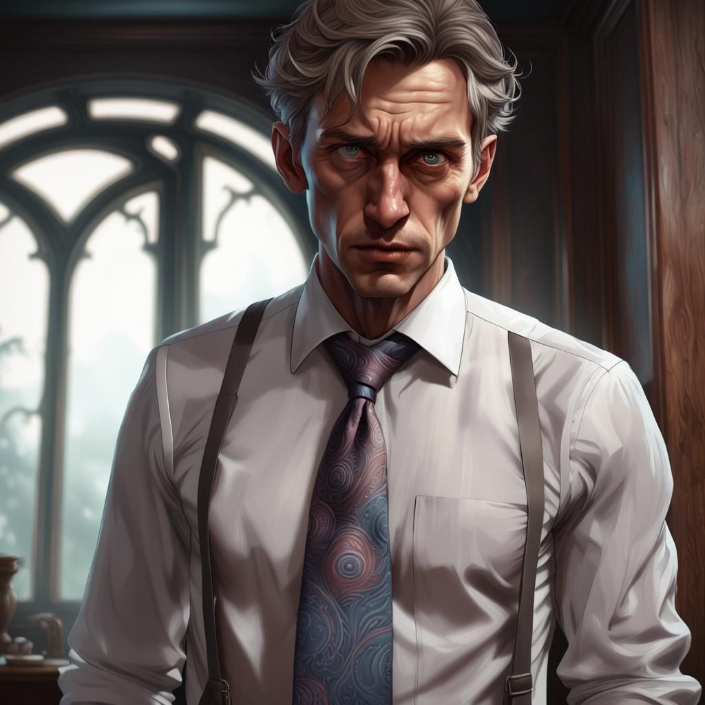 Creepy Eyes Watch Tired Man in Dress Shirt