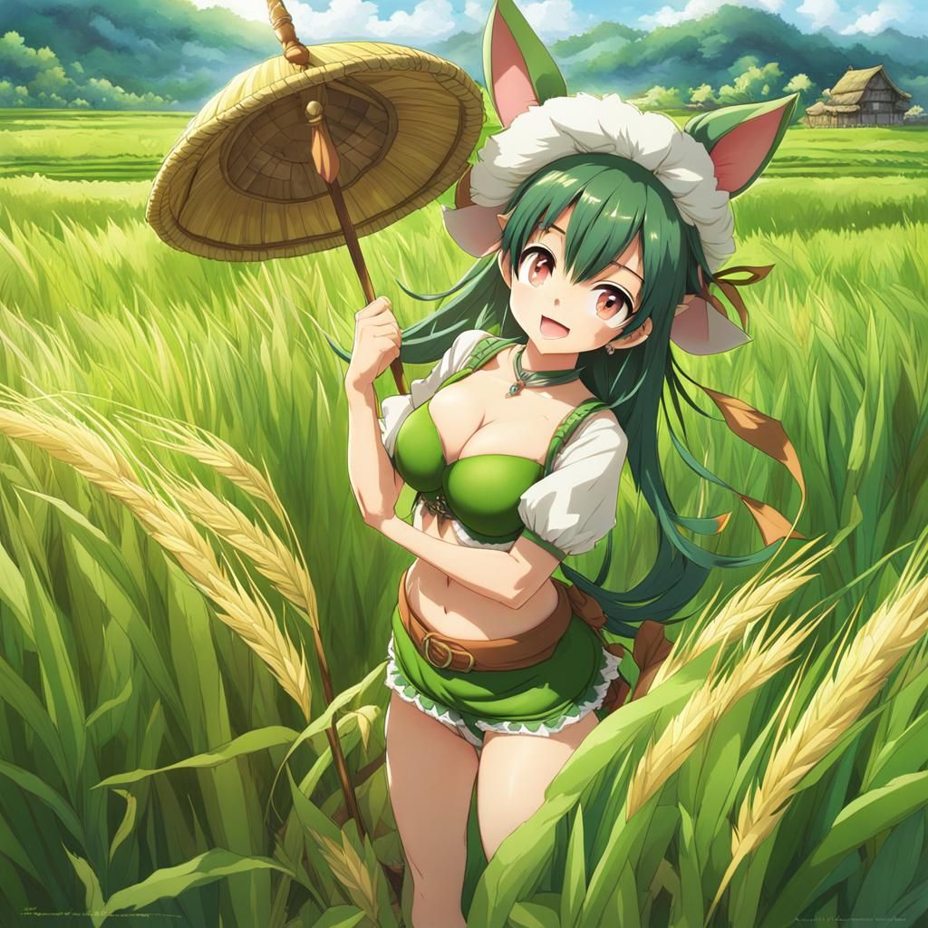 Anime Java Girl Cosplay in Rice Field
