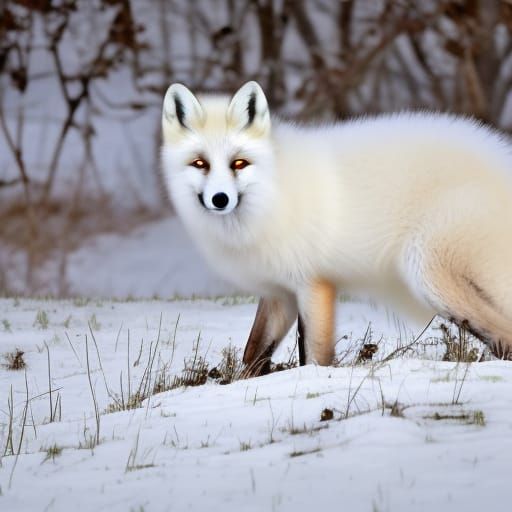 White Fox in Winter Snowscape