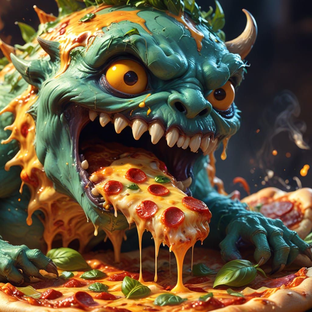 Cartoon Pizza Monster Concept Art in 4K