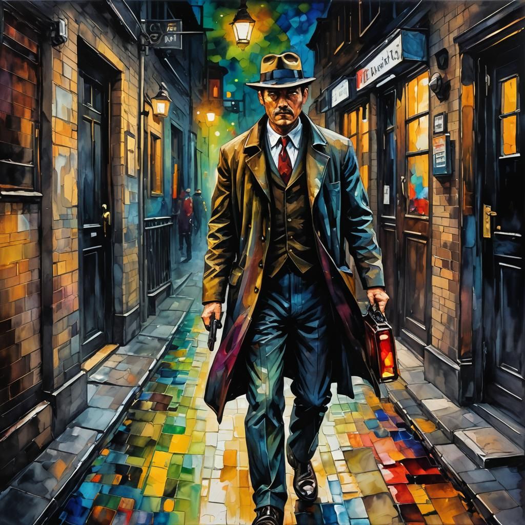 Noir Detective in Expressionist Oil Painting Style