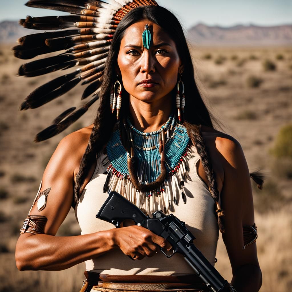 Native American Woman with Gun