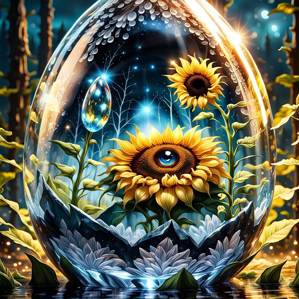 Glowing Crystal Sunflower in Fantasy Landscape