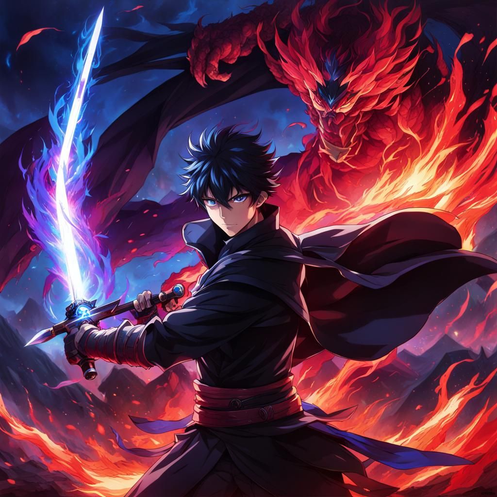 Swordsman vs Magma Mutant with Anime Key Visuals