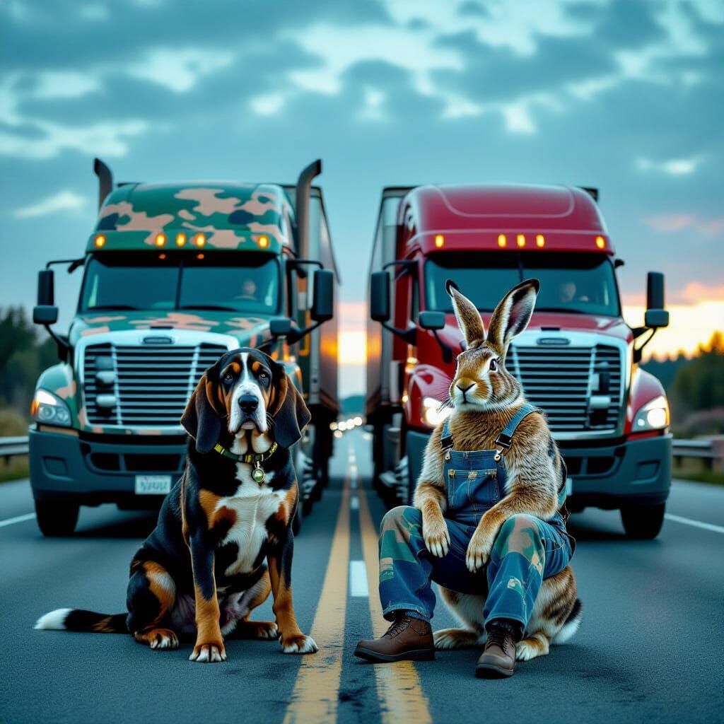 Animal Truckers: Bloodhound & Hare at Dusk
