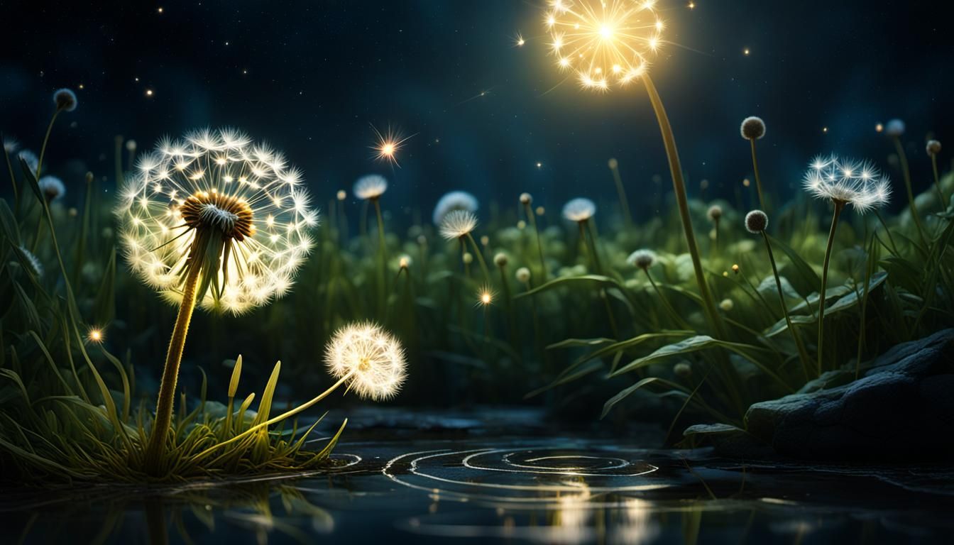 Glowing Dandelion: Hope Amidst Darkness, Fantasy Concept Art