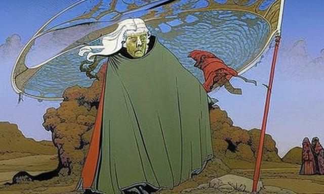 Plague-stricken Woman: A Moebius-Style Illustration