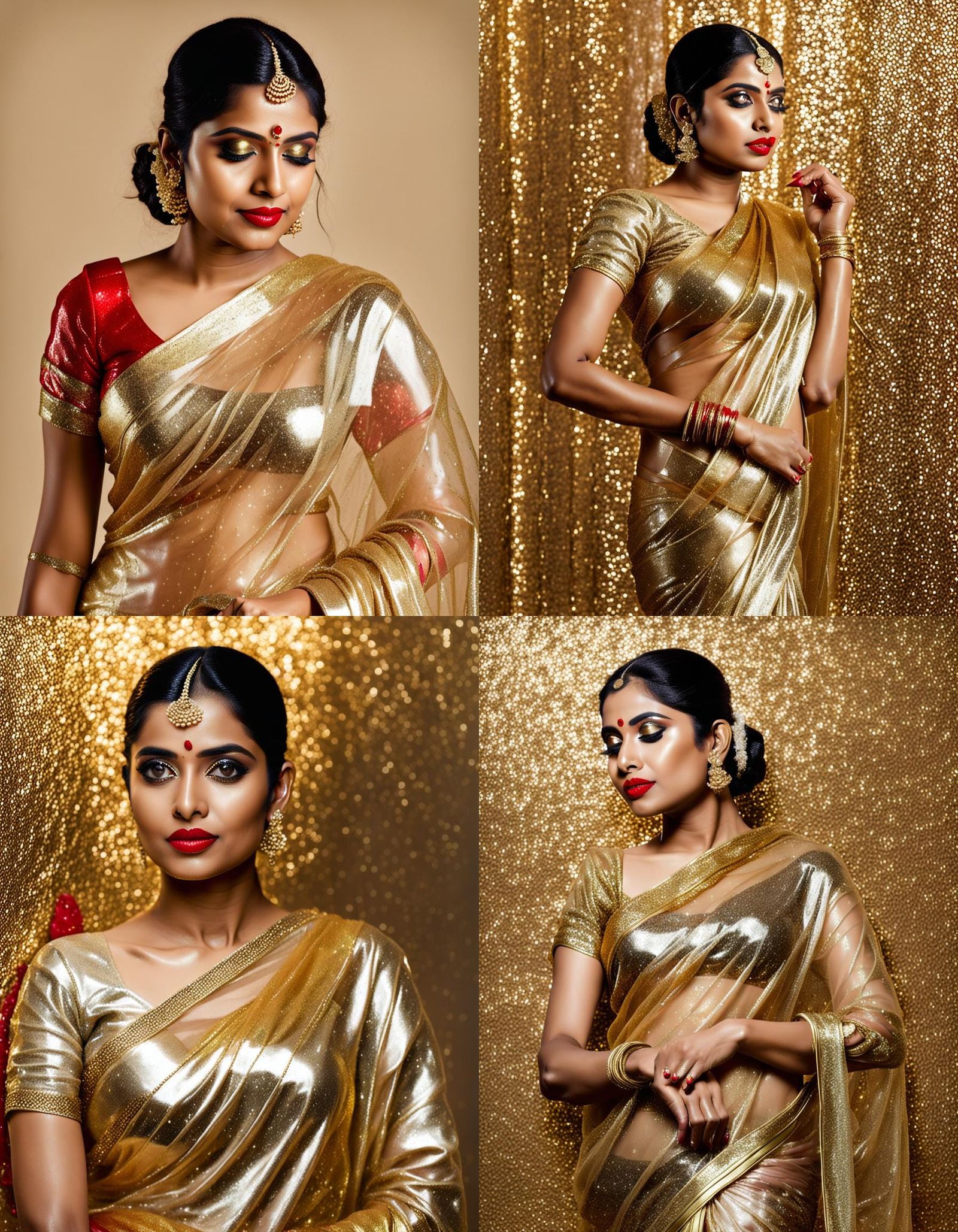 Indian Woman in Golden Saree, Soft Light Photography