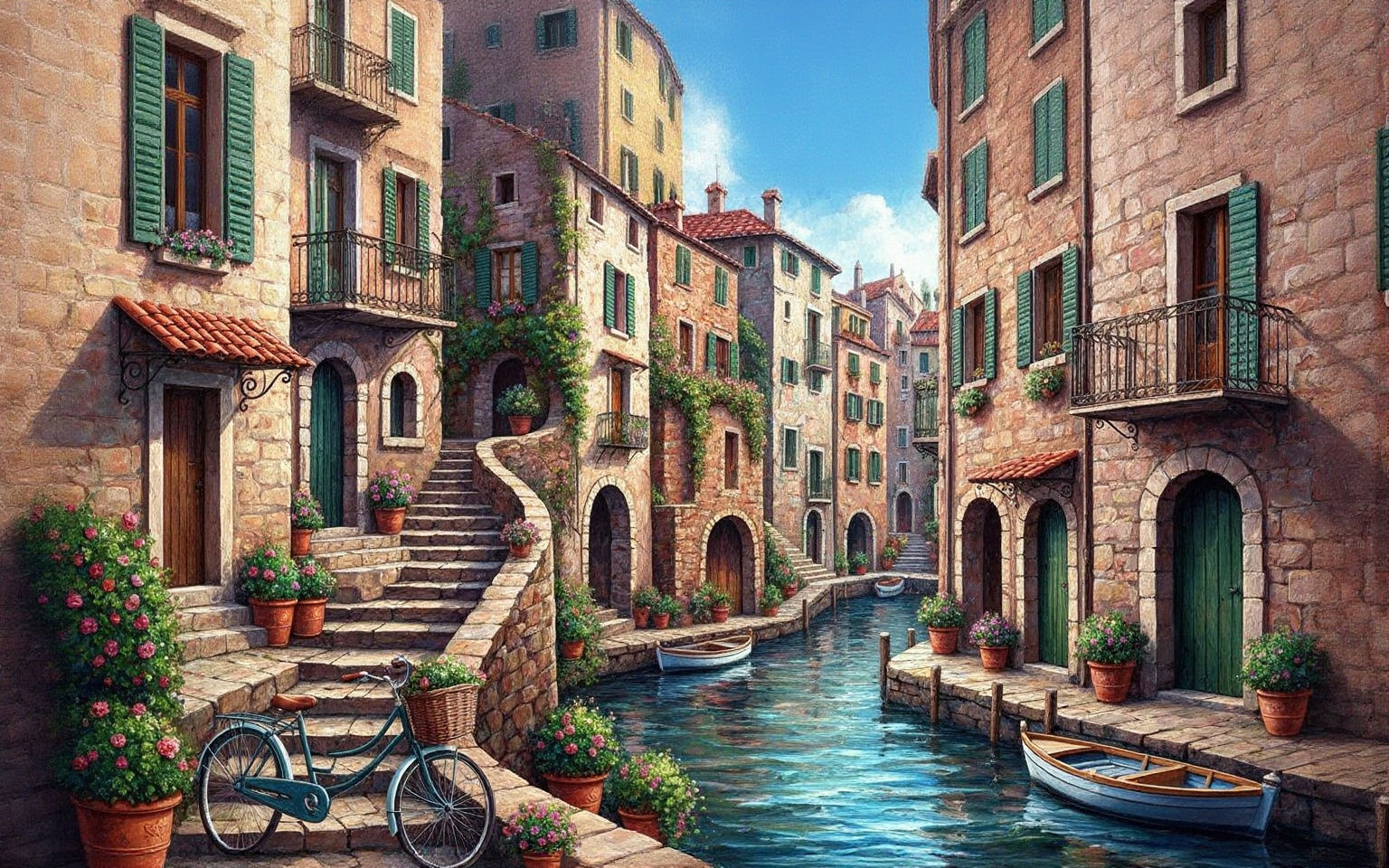 Whimsical Italian Village: Colorful Impressionist Impasto Pa...