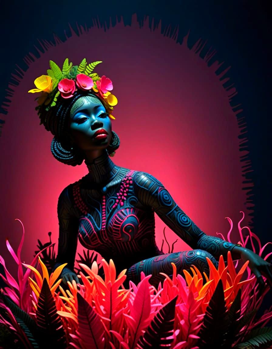Black Girl Portrait with Dramatic Magenta and Blue Lighting