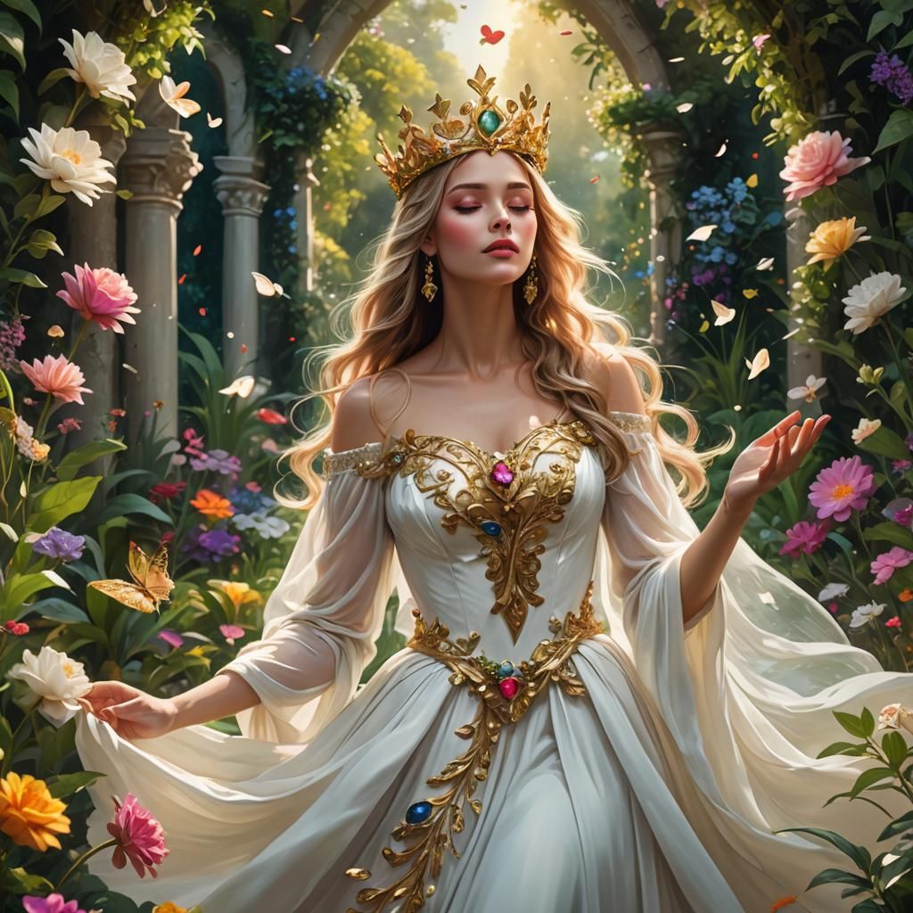 Fantasy Woman Blowing Kisses in Lush Garden