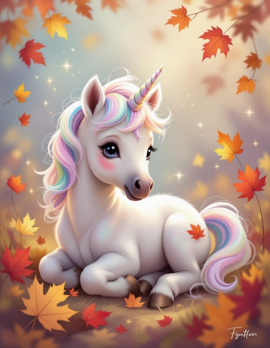 Enchanting Unicorn Foal in Dreamy Watercolor Style