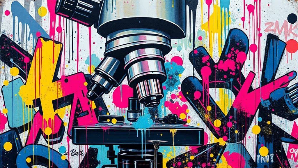 Surreal Self Portrait Under Magnification in Graffiti Style