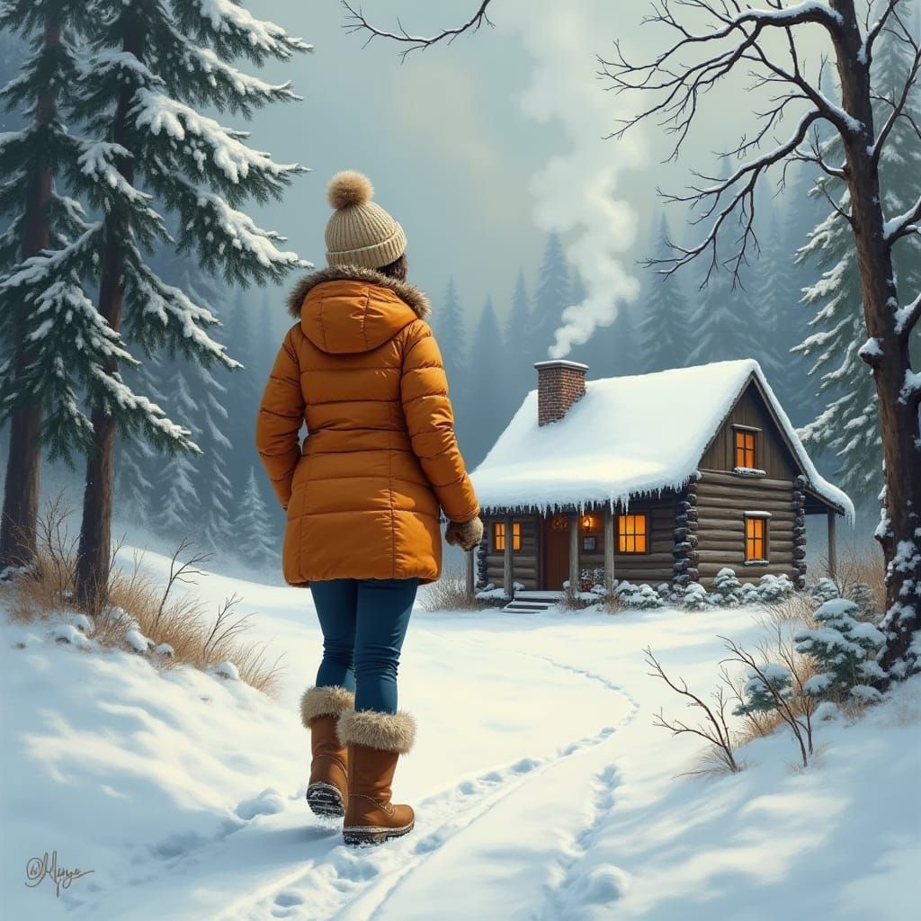 Cozy Winter Scene in Whimsical Realism Style