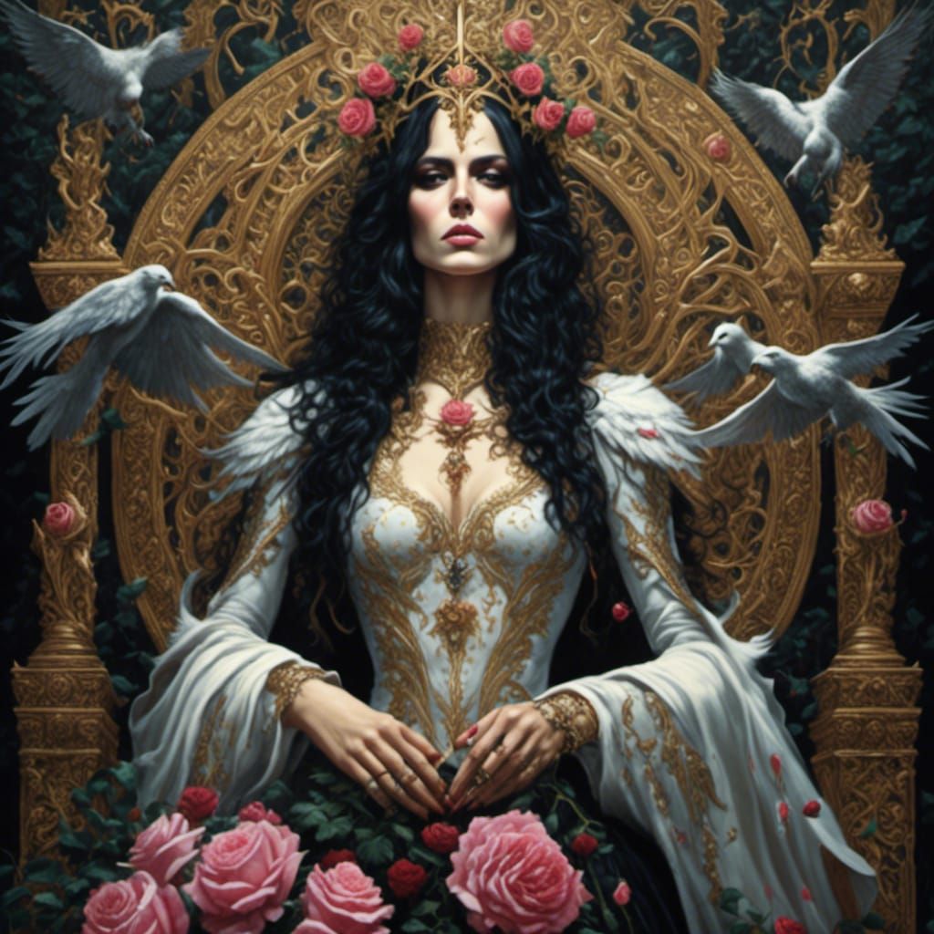 Queen of Swords Tarot Card in Gothic Style