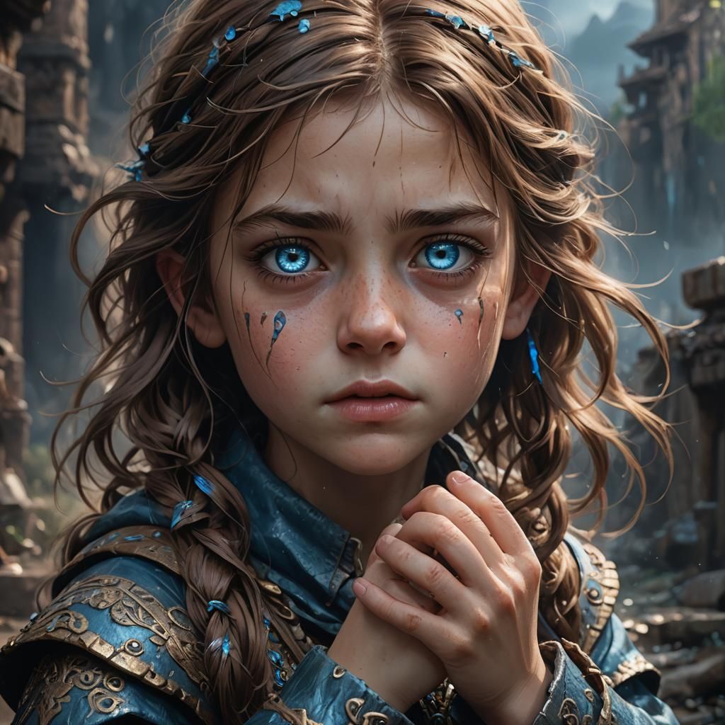 Sad Girl Portrait in Detailed Fantasy Concept Art