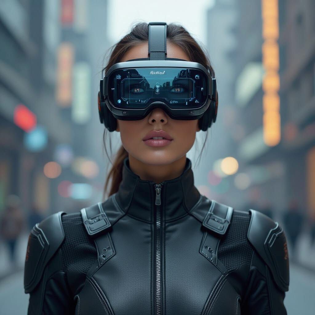 Futuristic Human with Cybernetic Implants and VR Gear