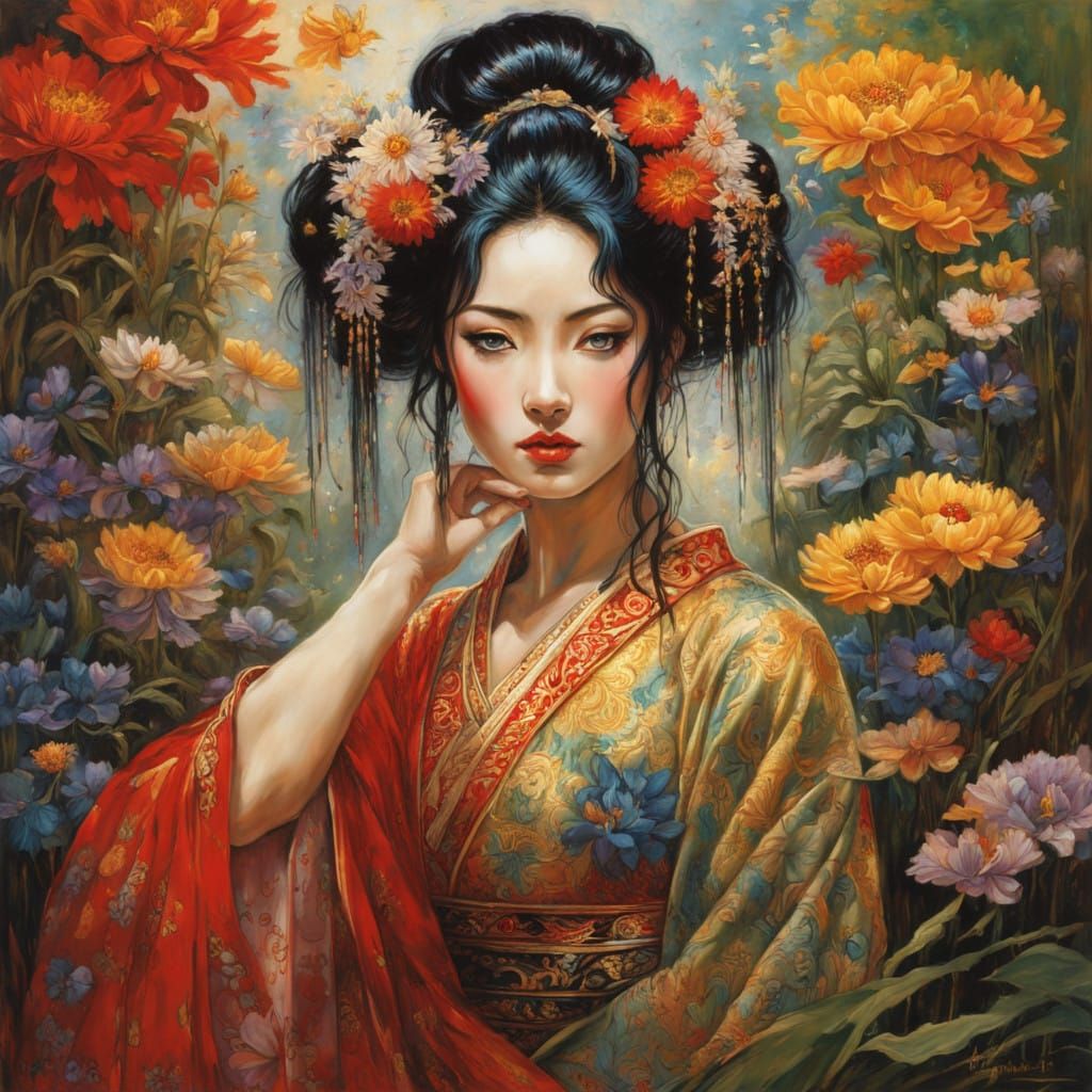 Ethereal Geisha Goddess in Cosmic Wonderland