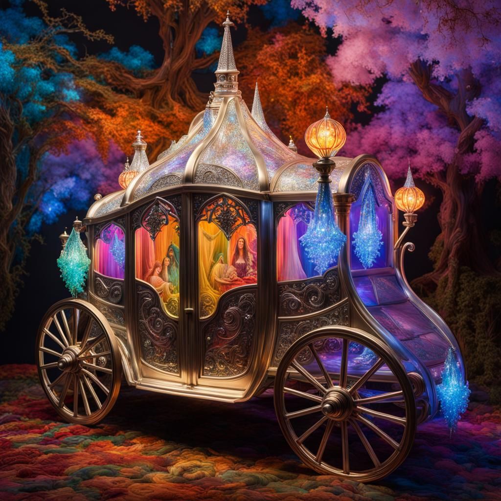 Bioluminescent Fairy in Crystal Carriage: Hyperreal Fantasy