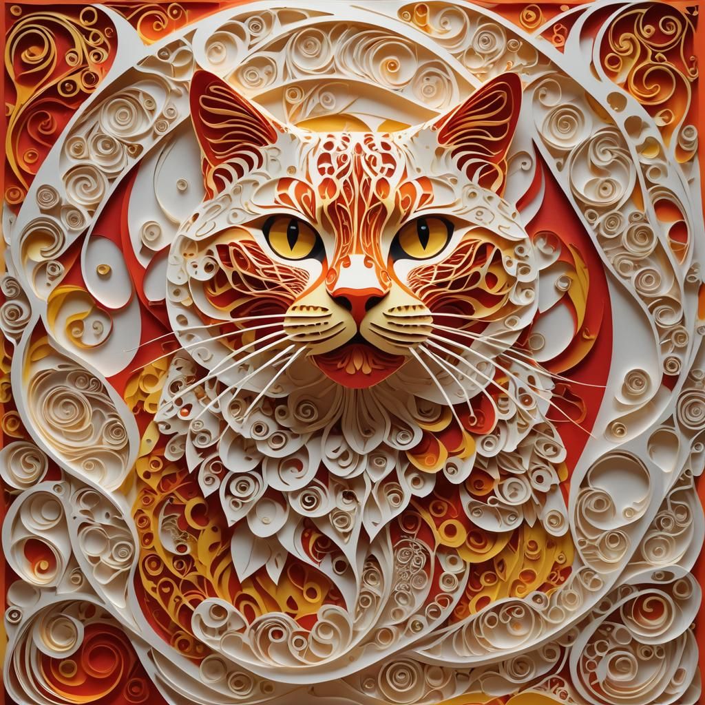 Abstract Kirigami Face in Red, Orange, and Yellow