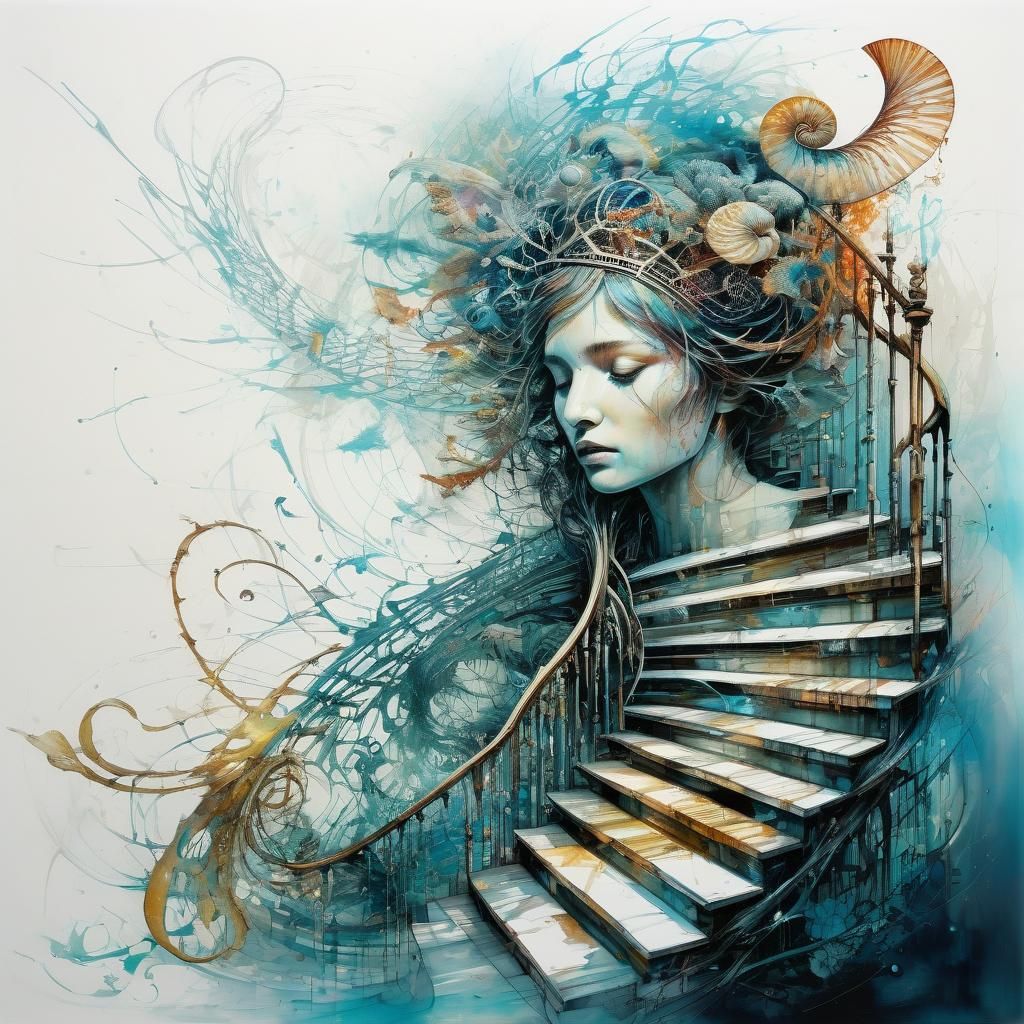 Exotic Fractal Nautilus Stairway in Neorealism