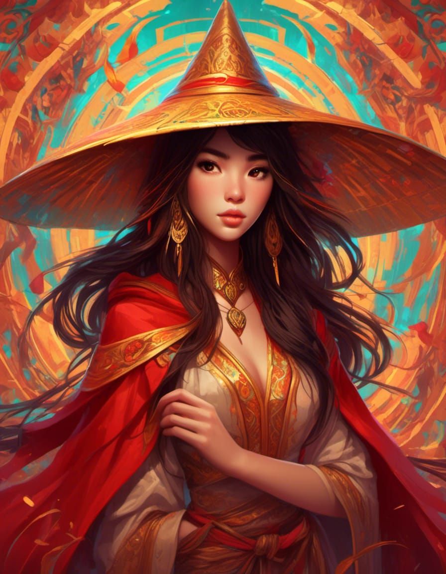 Fantasy Portrait of Girl in Asian Conical Hat