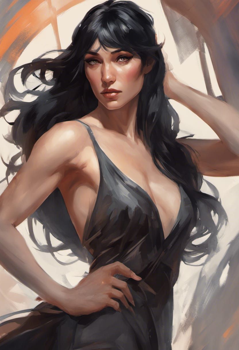 Beautiful Muscular Woman Portrait in Art Nouveau Style