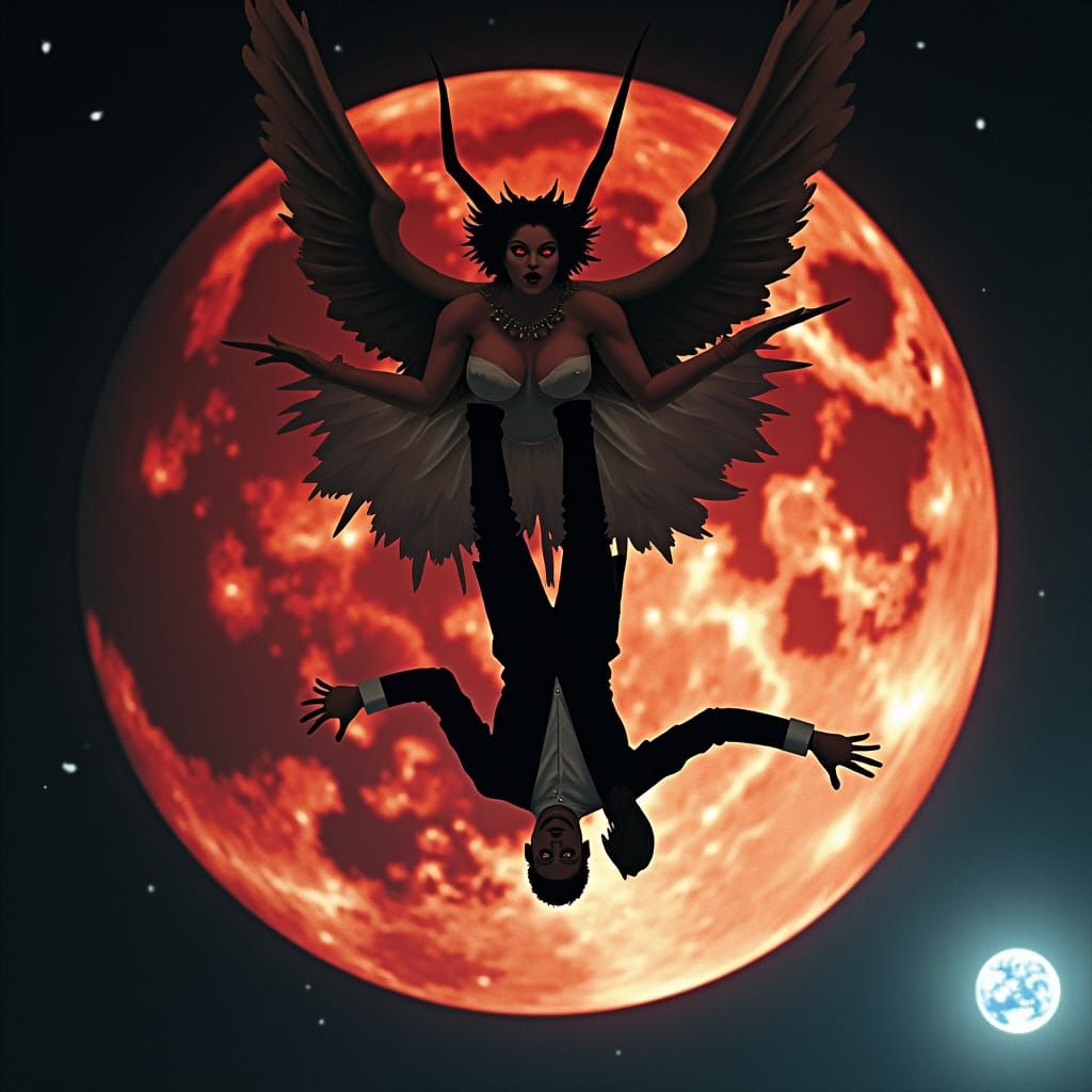 Cinematic Scene: Man Falls from Shattered Heart Moon