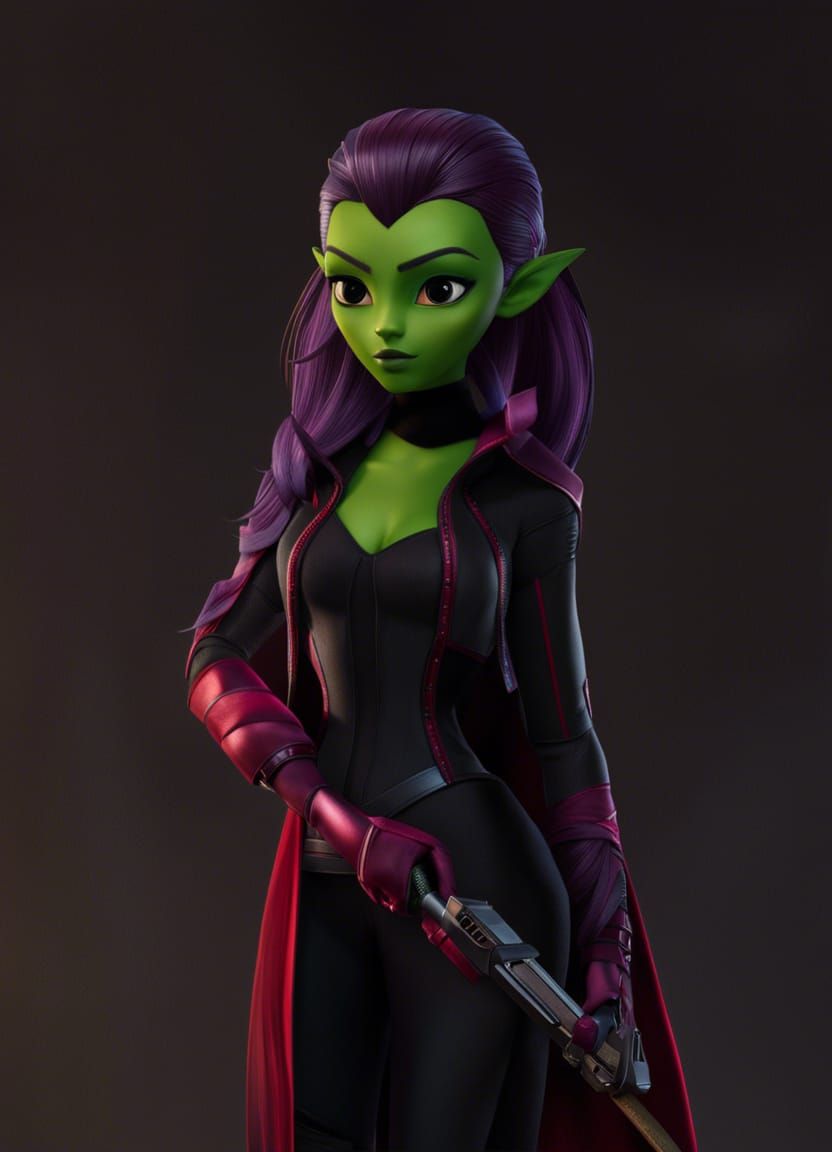 Adorable Baby Gamora as 3D Rendered Art
