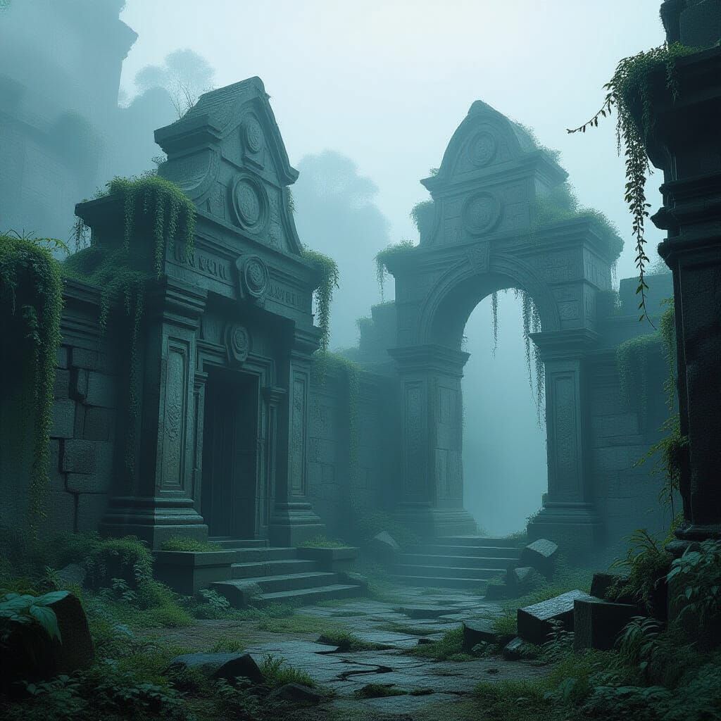 Mystical Abandoned Sanctuary in Dreamlike Style